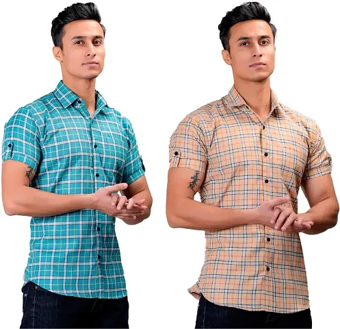 Stylish Blend Short Sleeves Casual Shirts For Men Pack Of 2