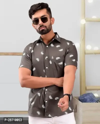 Trendy Grey Cotton Half Sleeve Printed Shirts for Men-thumb0