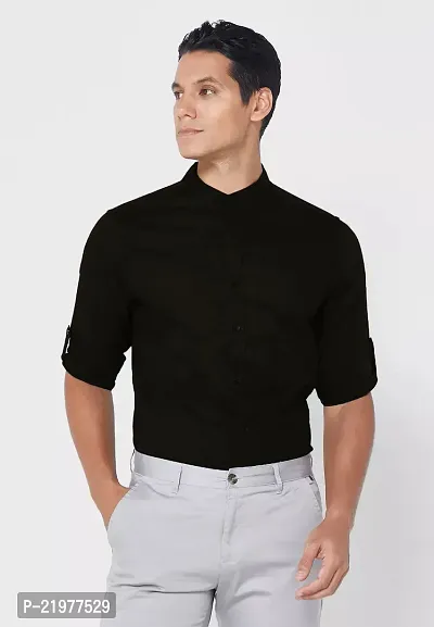 Reliable Black Cotton Blend Long Sleeves Casual Shirt For Men
