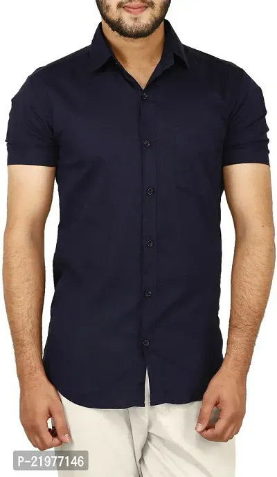 Reliable Blue Cotton Blend Short Sleeves Casual Shirt For Men