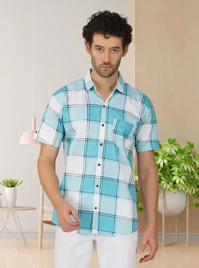 Mens Checkered Casual Half Shirt