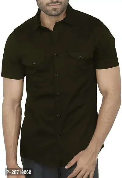 Trendy Black Cotton Blend Half Sleeve Solid Shirts for Men