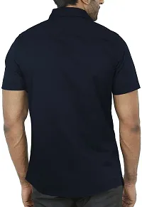 Trendy Blue Cotton Blend Half Sleeve Solid Shirts for Men-thumb1