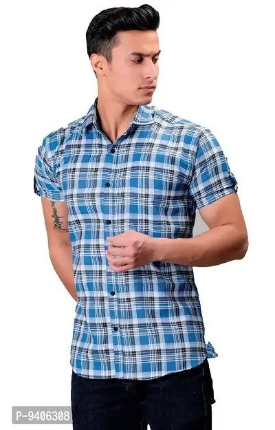 BASE 41 Men's Checkered Slim Fit Casual Shirt(CHK_Broad_Blue_XL_Blue_X-Large)