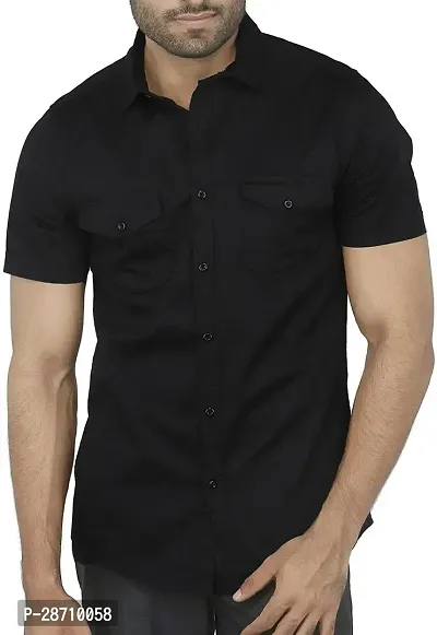 Trendy Black Cotton Blend Half Sleeve Solid Shirts for Men-thumb0