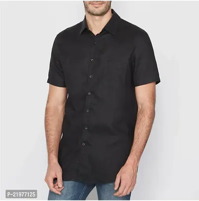 Reliable Black Cotton Blend Short Sleeves Casual Shirt For Men