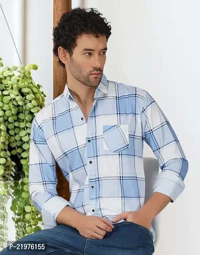 Reliable Blue Cotton Long Sleeves Casual Shirt For Men