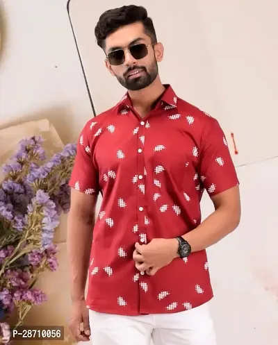 Trendy Red Cotton Half Sleeve Printed Shirts for Men-thumb0