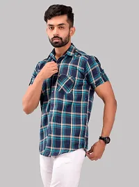 Reliable Green Cotton Blend Short Sleeves Casual Shirt For Men-thumb2