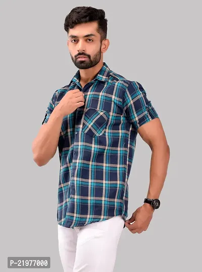 Reliable Green Cotton Blend Short Sleeves Casual Shirt For Men-thumb3