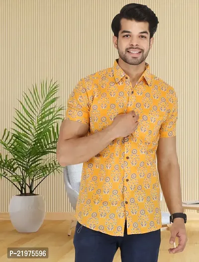 Reliable Yellow Cotton Blend Short Sleeves Casual Shirt For Men