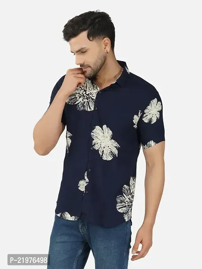 Reliable Blue Rayon Short Sleeves Casual Shirt For Men-thumb3
