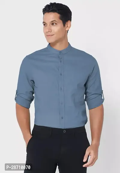 Trendy Blue Cotton Blend Full Sleeve Solid Shirts for Men