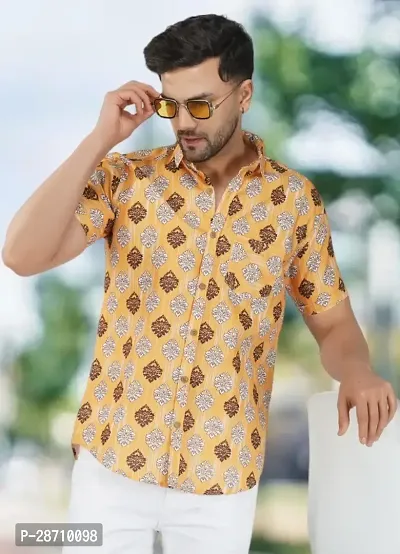 Trendy Yellow Cotton Blend Half Sleeve Printed Shirts for Men-thumb0