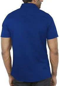 Trendy Blue Cotton Blend Half Sleeve Solid Shirts for Men-thumb1