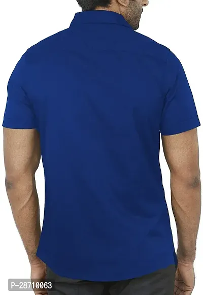 Trendy Blue Cotton Blend Half Sleeve Solid Shirts for Men-thumb2