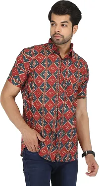 Reliable Red Cotton Blend Short Sleeves Casual Shirt For Men-thumb2