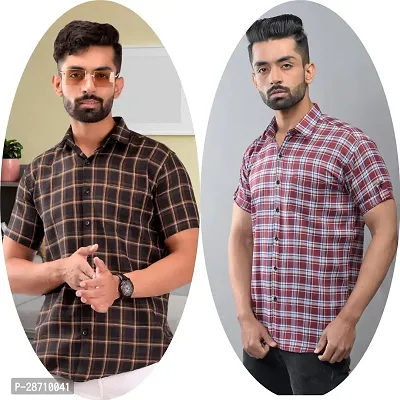 Trendy Multicoloured Cotton Blend Half Sleeve Checked Shirts for Men Pack Of 2