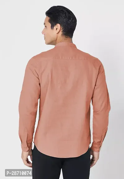 Trendy Peach Cotton Blend Full Sleeve Solid Shirts for Men-thumb2