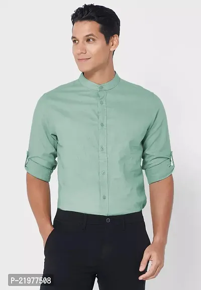 Reliable Green Cotton Blend Long Sleeves Casual Shirt For Men