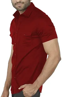 Trendy Maroon Cotton Blend Half Sleeve Solid Shirts for Men-thumb2