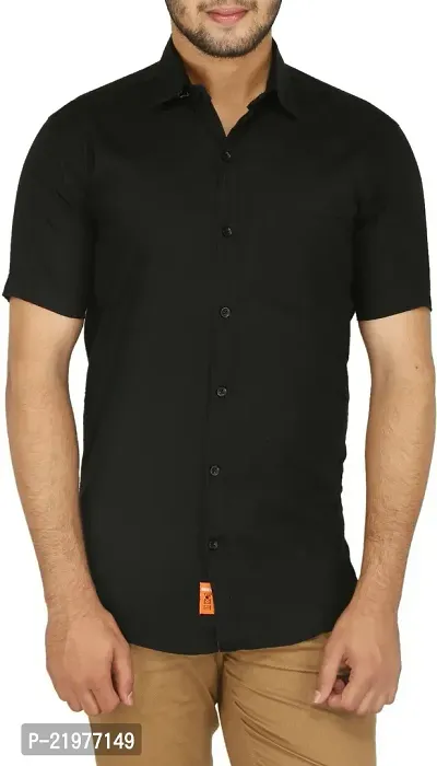 Reliable Black Cotton Blend Short Sleeves Casual Shirt For Men