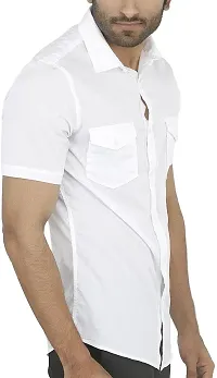 Trendy White Cotton Blend Half Sleeve Solid Shirts for Men-thumb2