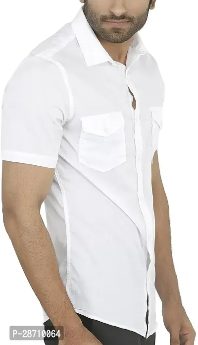 Trendy White Cotton Blend Half Sleeve Solid Shirts for Men-thumb3