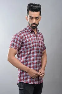 Reliable Maroon Cotton Blend Short Sleeves Casual Shirt For Men-thumb2