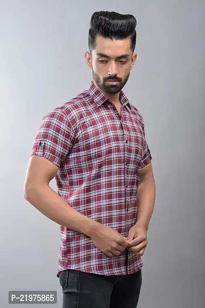 Reliable Maroon Cotton Blend Short Sleeves Casual Shirt For Men-thumb3