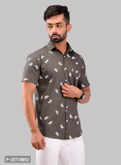 Trendy Grey Cotton Half Sleeve Printed Shirts for Men-thumb3