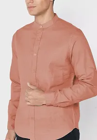 Trendy Peach Cotton Blend Full Sleeve Solid Shirts for Men-thumb2