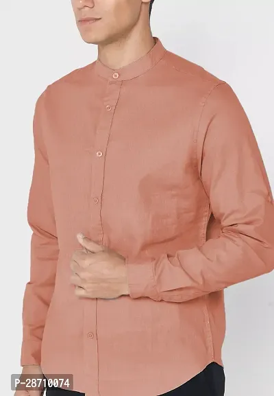 Trendy Peach Cotton Blend Full Sleeve Solid Shirts for Men-thumb3