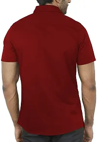 Trendy Maroon Cotton Blend Half Sleeve Solid Shirts for Men-thumb1