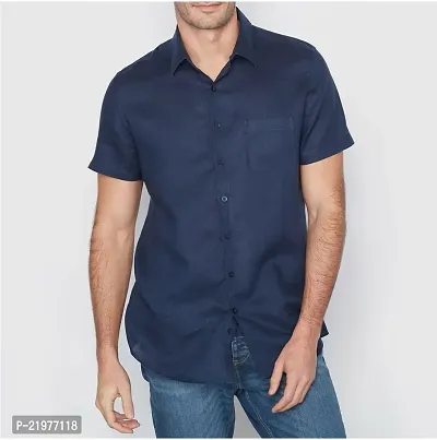 Reliable Blue Cotton Blend Short Sleeves Casual Shirt For Men