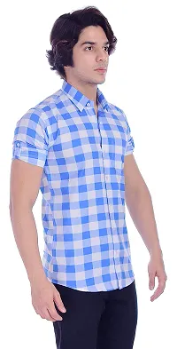 BASE 41 Men's Checkered Half Sleeves Light Blue Shirt(CHK_Shirt_LB_L_Light Blue_Large)-thumb2