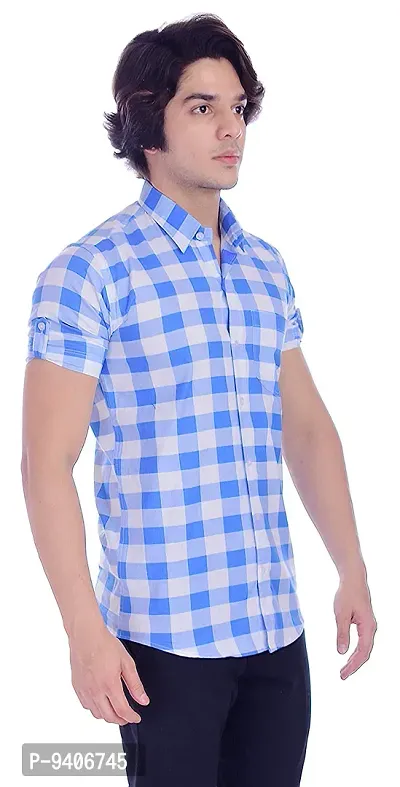 BASE 41 Men's Checkered Half Sleeves Light Blue Shirt(CHK_Shirt_LB_L_Light Blue_Large)-thumb3