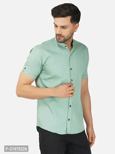 Reliable Green Cotton Blend Short Sleeves Casual Shirt For Men