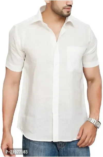 Reliable White Cotton Blend Short Sleeves Casual Shirt For Men