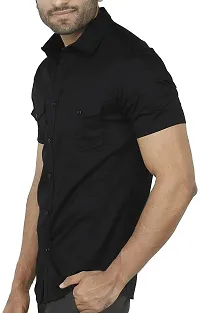 Trendy Black Cotton Blend Half Sleeve Solid Shirts for Men-thumb2