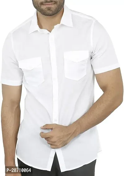 Trendy White Cotton Blend Half Sleeve Solid Shirts for Men