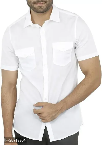 Trendy White Cotton Blend Half Sleeve Solid Shirts for Men-thumb0