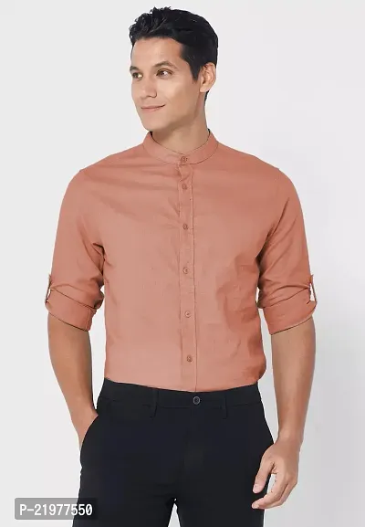 Reliable Peach Cotton Blend Long Sleeves Casual Shirt For Men
