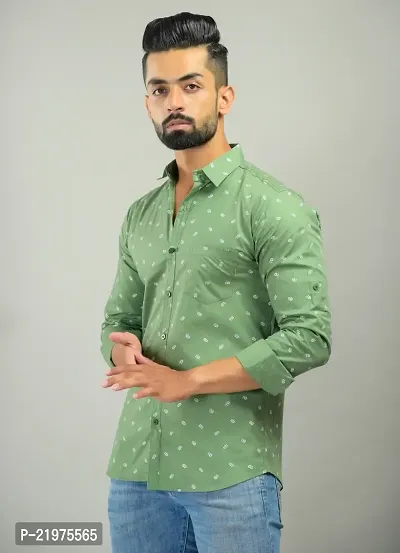 Reliable Green Cotton Long Sleeves Casual Shirt For Men-thumb3