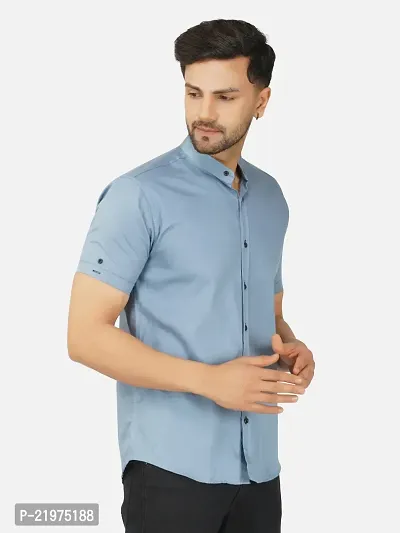 Reliable Blue Cotton Blend Short Sleeves Casual Shirt For Men