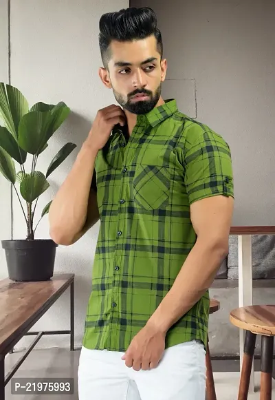 Reliable Green Cotton Short Sleeves Casual Shirt For Men
