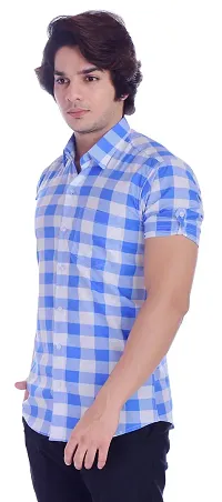 BASE 41 Men's Checkered Half Sleeves Light Blue Shirt(CHK_Shirt_LB_L_Light Blue_Large)-thumb3