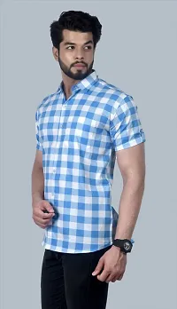 Reliable Blue Cotton Blend Short Sleeves Casual Shirt For Men-thumb2