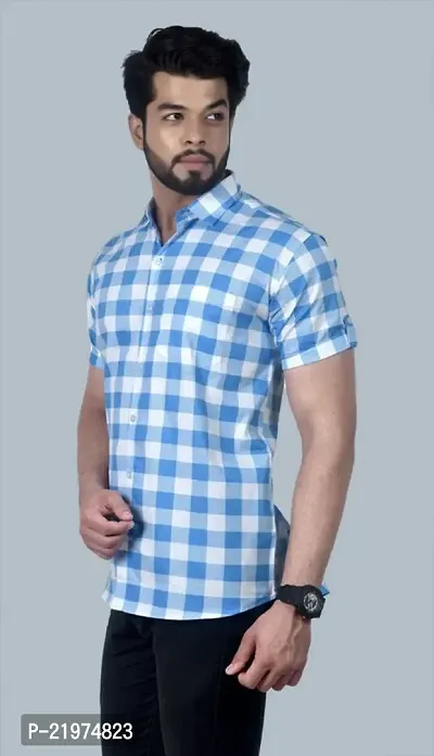 Reliable Blue Cotton Blend Short Sleeves Casual Shirt For Men-thumb3