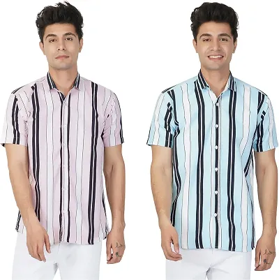 Stylish Fancy Cotton Blend Slim Fit Casual Shirts For Men Pack Of 2